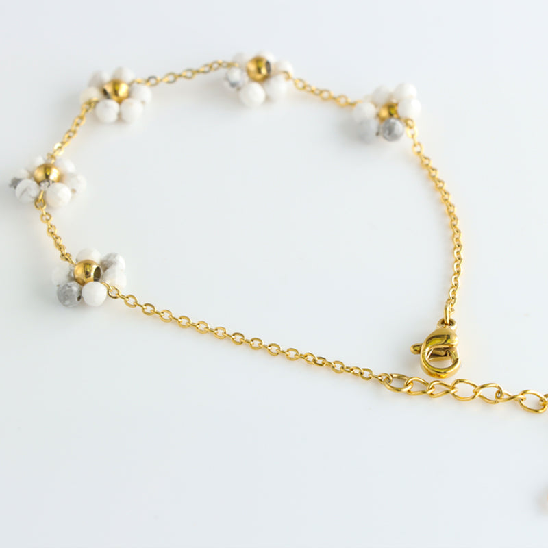 Elegant White Stone Bracelet with Floral Design