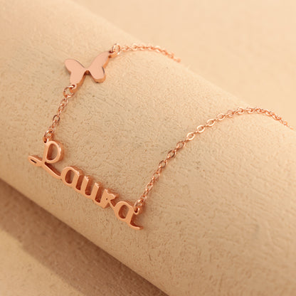 Personalized Rose Gold O-Chain Necklace with Butterfly and Letter Pendant