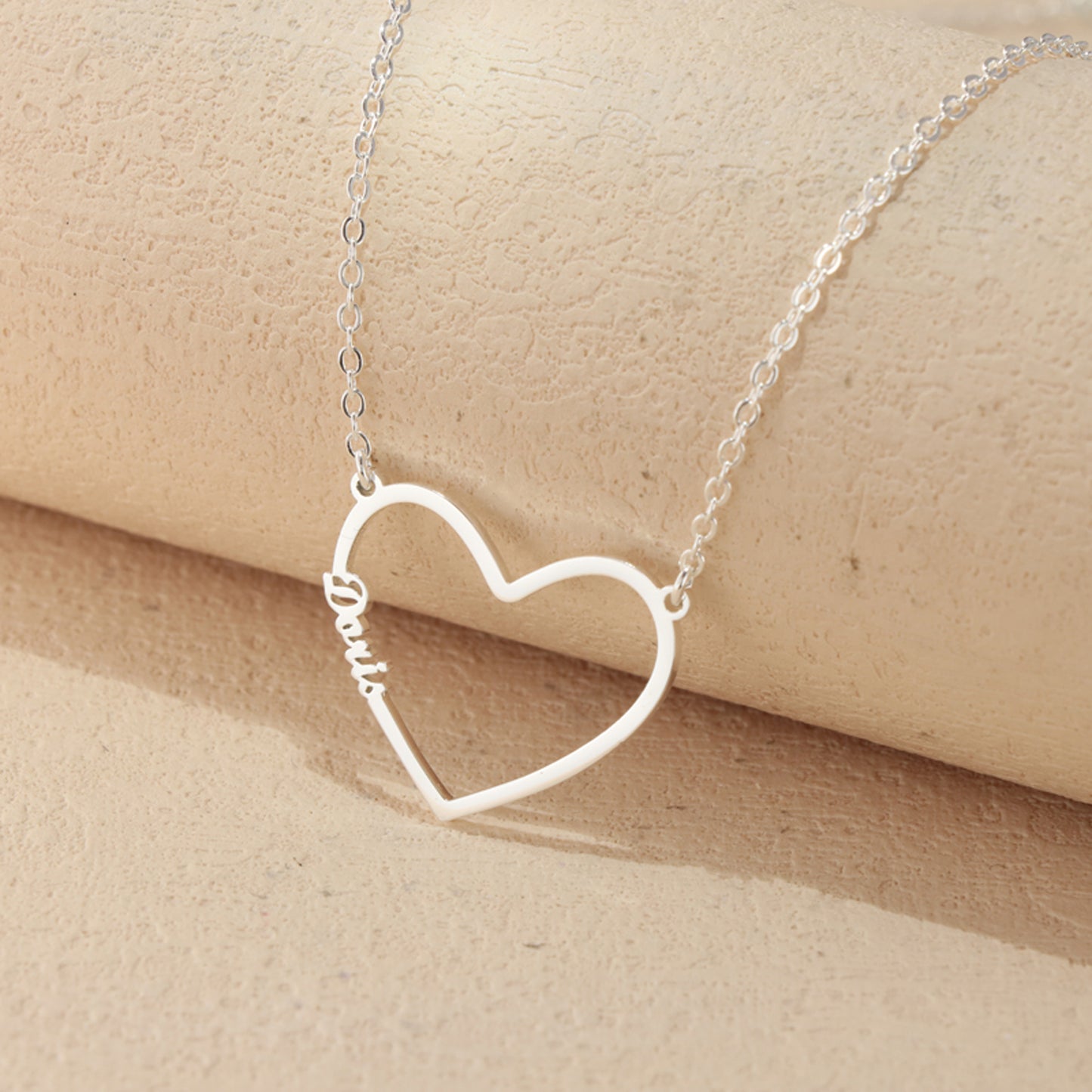 Silver Geometric O-Chain Necklace with Heart Pendant