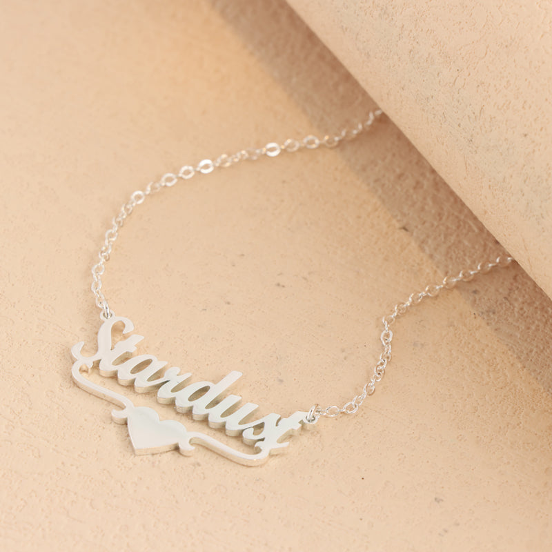 Silver Stainless Steel O-Chain Necklace with Letter and Heart Pendant
