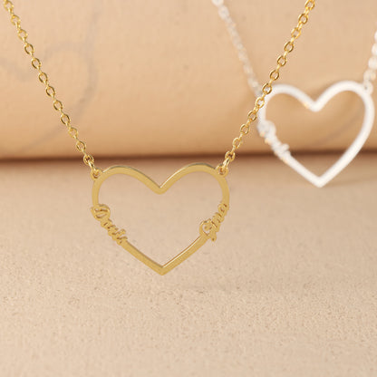 Gold Geometric O-Chain Necklace with Heart Pendant