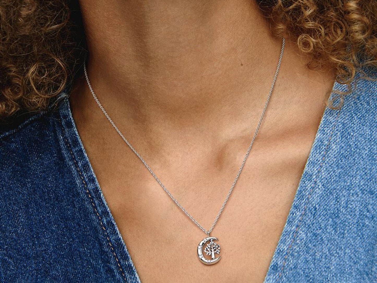 Moon & Spinning Tree Pendant Necklace