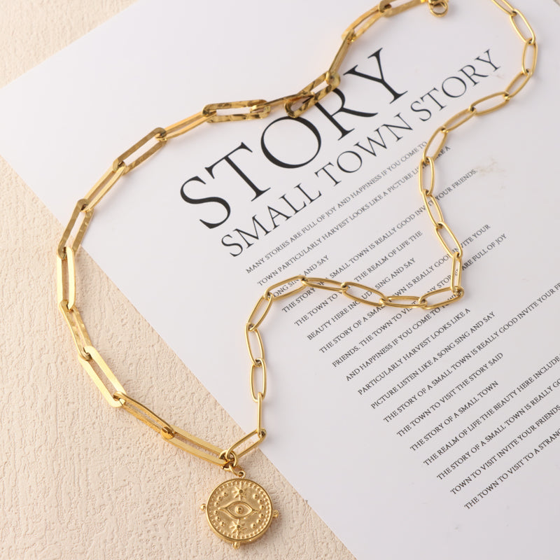 Gold Cross Pendant Necklace with Demon Eye Relief