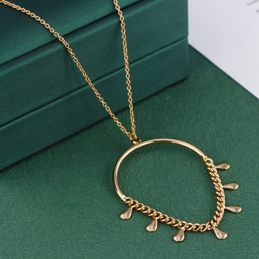 Chopin Chain Rose Gold Geometric Pendant Necklace