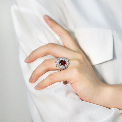 3ct Ruby-Style 925 Silver Ring - Vintage-Inspired Teardrop Halo Band