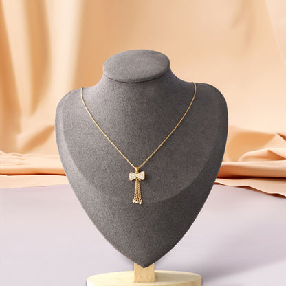 Trendy Rose Gold O-Chain Necklace with Bow and Tassel