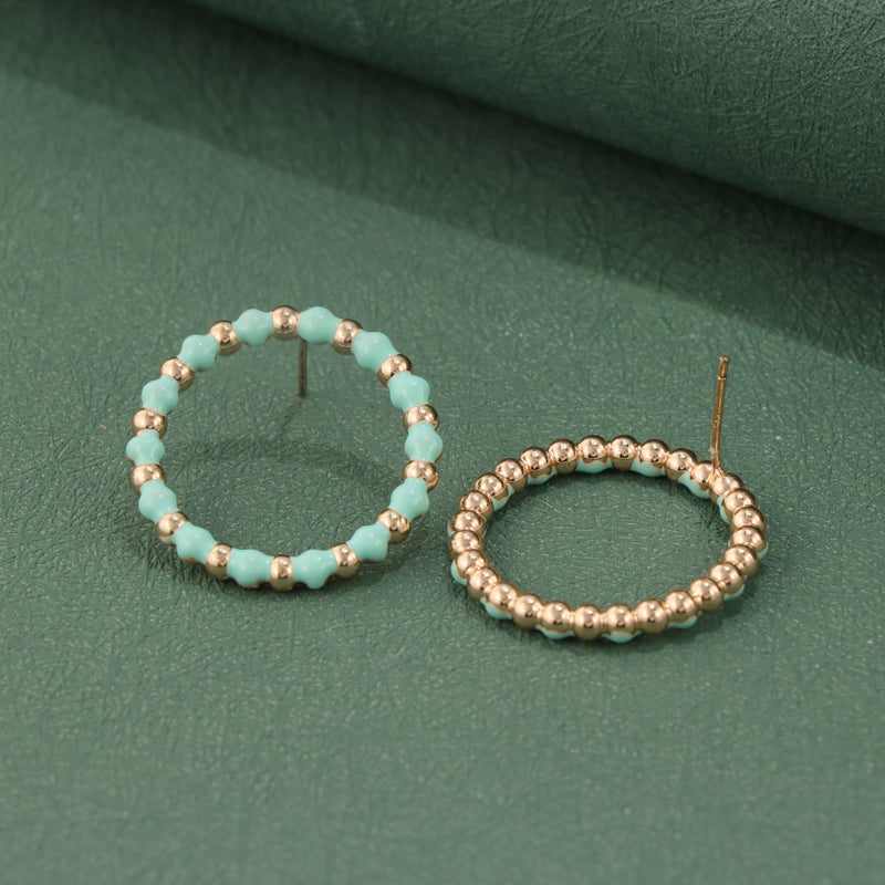 Vintage Style Copper Earrings with Beaded Hoops