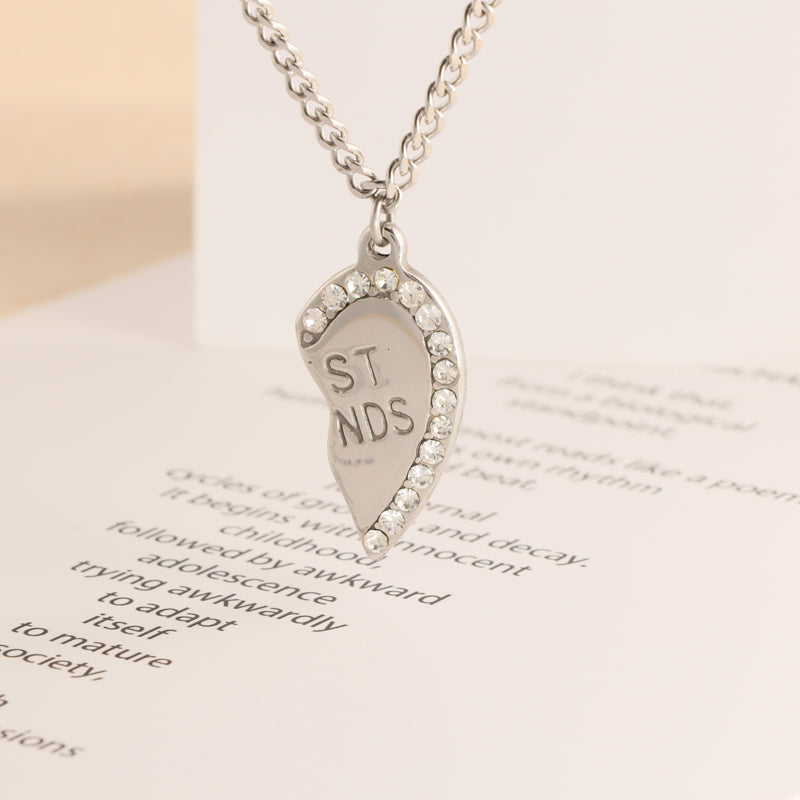 Geometric stainless steel half heart-shaped friendship symbol pendant necklace