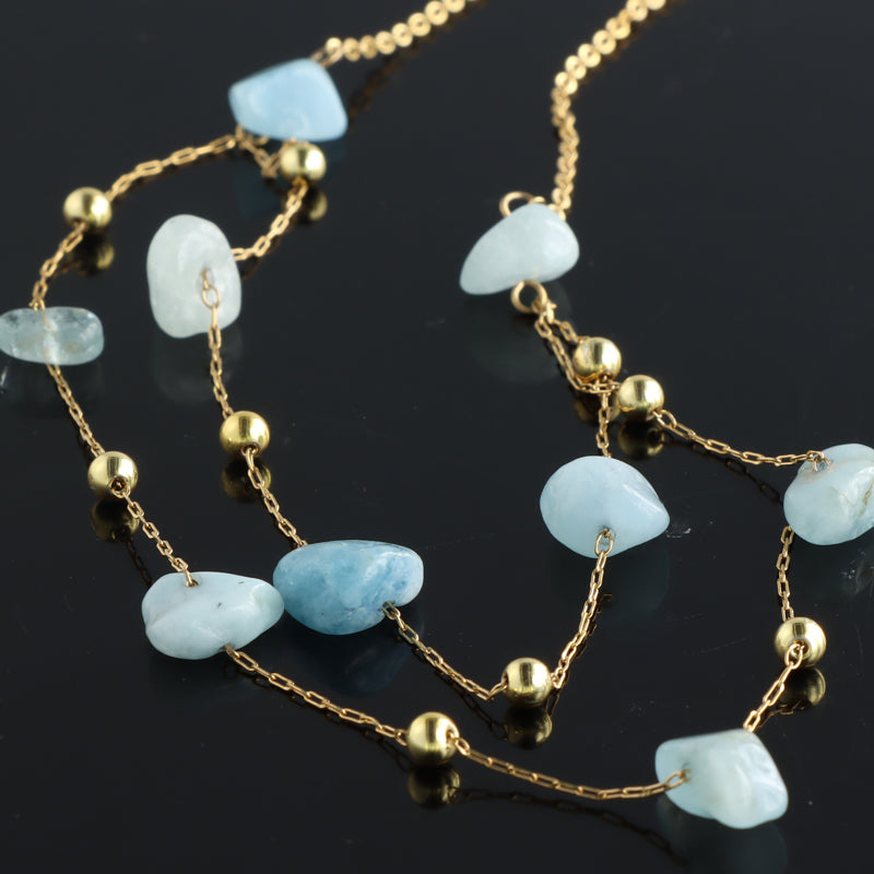 Blue Natural Stone Double Layer Cross Necklace