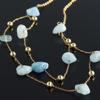 Blue Natural Stone Double Layer Cross Necklace