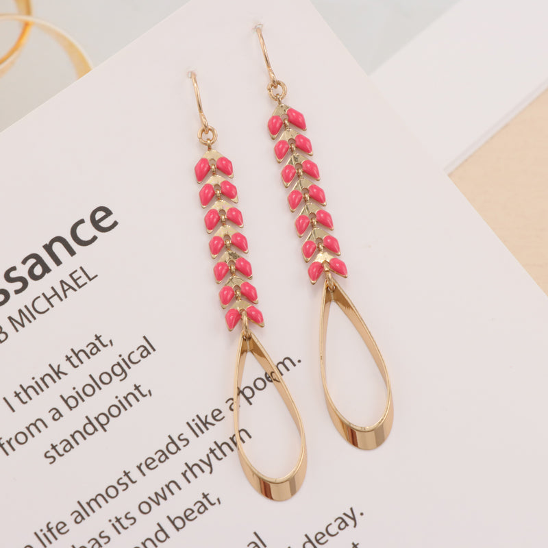 Copper Leaf Dangle Earrings with Tassel Detail