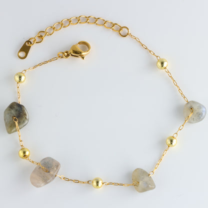 Gold Stainless Steel Bracelet with Natural Stone Pendant