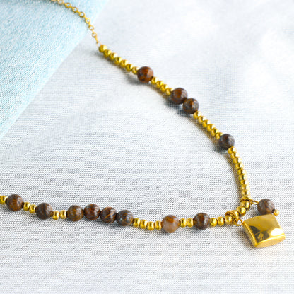 Gold O-Chain Necklace with Geometric Rhombus Pendant