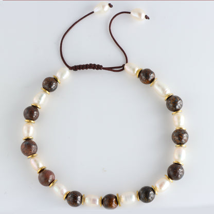 Women's Bracelet with Natural Stone and Pearl Beads