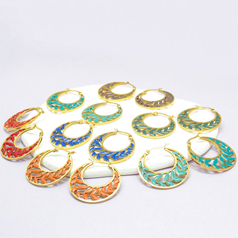 Colorful Olive Tree Circle Earrings