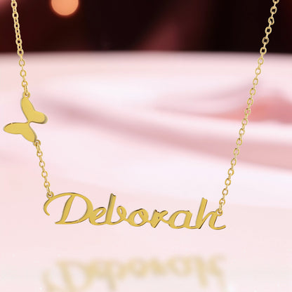 Elegant Stainless Steel Necklace with Butterfly and Alphabet Pendant