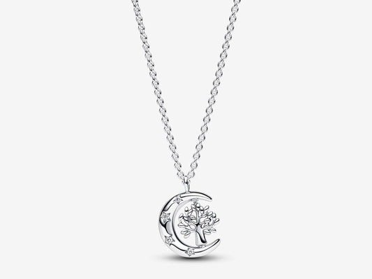 Moon & Spinning Tree Pendant Necklace