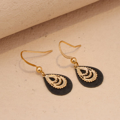 Vintage Black Copper Leaf Layered Earrings for Women