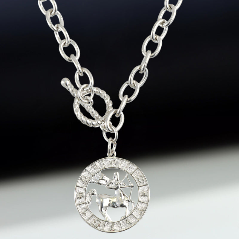 Silver O-Chain Sagittarius Pendant Necklace