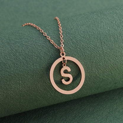 Rose Gold Stainless Steel O-Chain Necklace with Circular and Letter Pendant