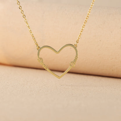Gold Geometric O-Chain Necklace with Heart Pendant