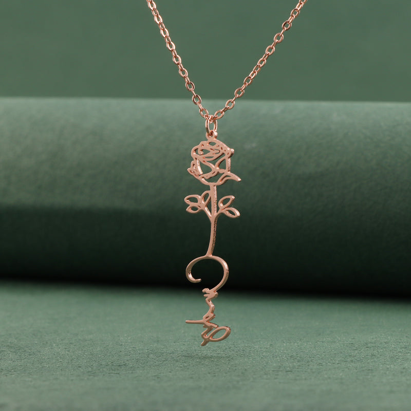 Stainless Steel O-Chain Necklace with Rose Pendant