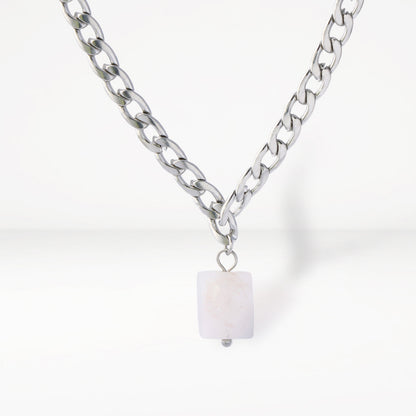 Minimalist Style Chopin Chain Necklace with Square Pendant