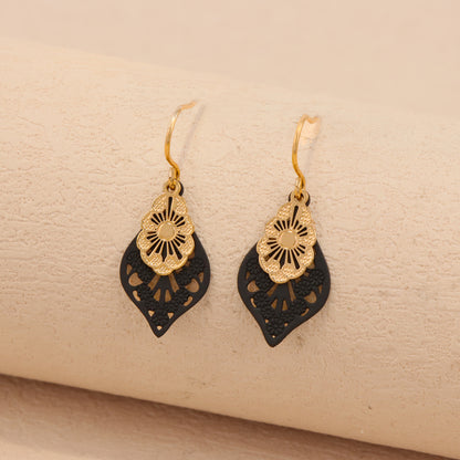 Trendy Black Copper Flower-Shaped Earrings, Eco-Friendly