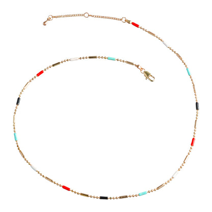 Chic Beaded Copper Necklace with Metallic and Rice Beads