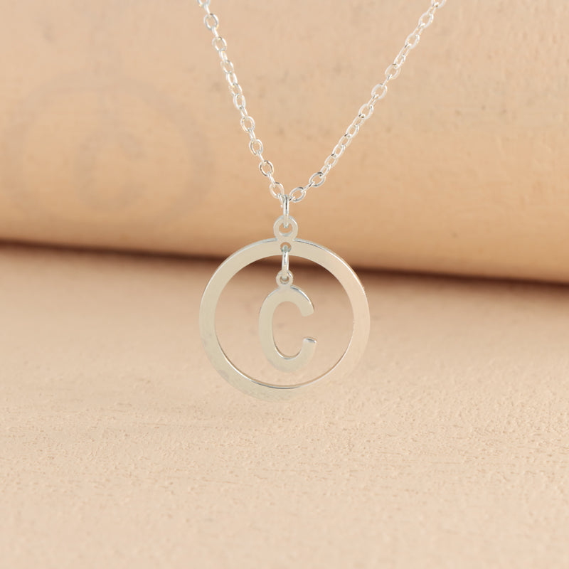 Silver Stainless Steel O-Chain Necklace with Circular and Letter Pendant