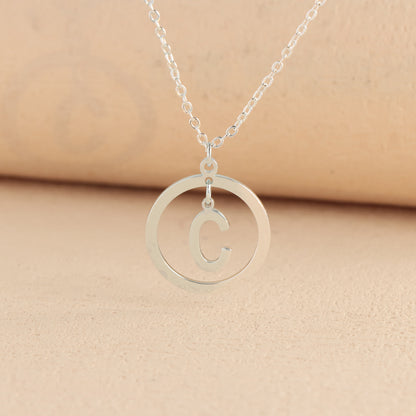 Silver Stainless Steel O-Chain Necklace with Circular and Letter Pendant