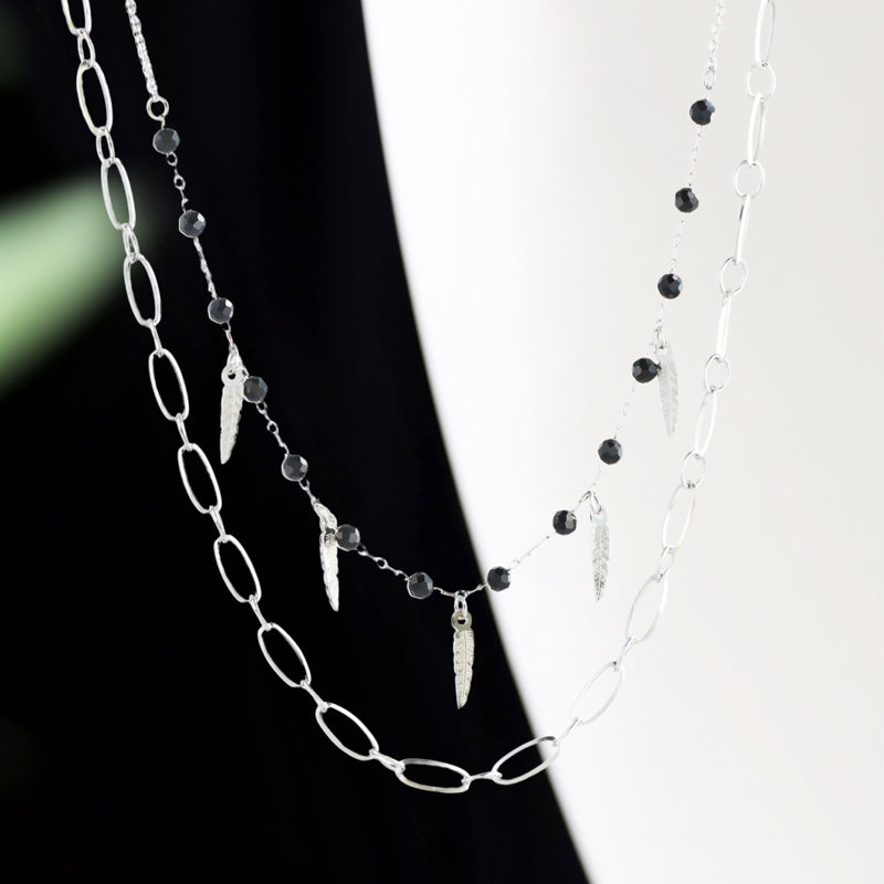 Cross Chain Necklace with O-Chain and Feather Tassel