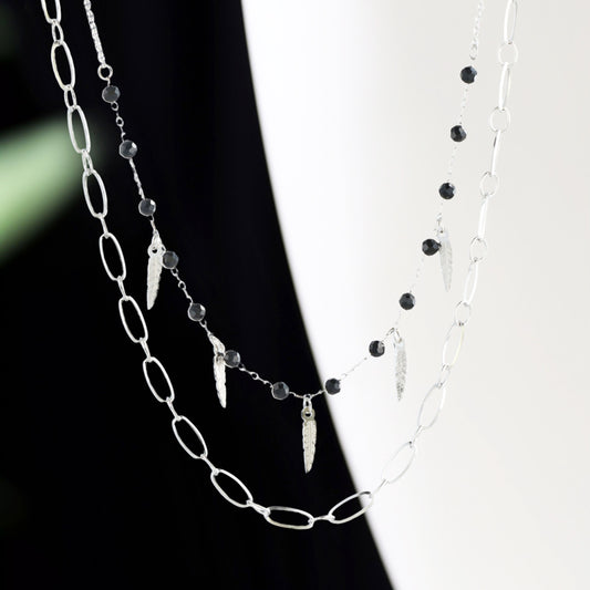 Cross Chain Necklace with O-Chain and Feather Tassel
