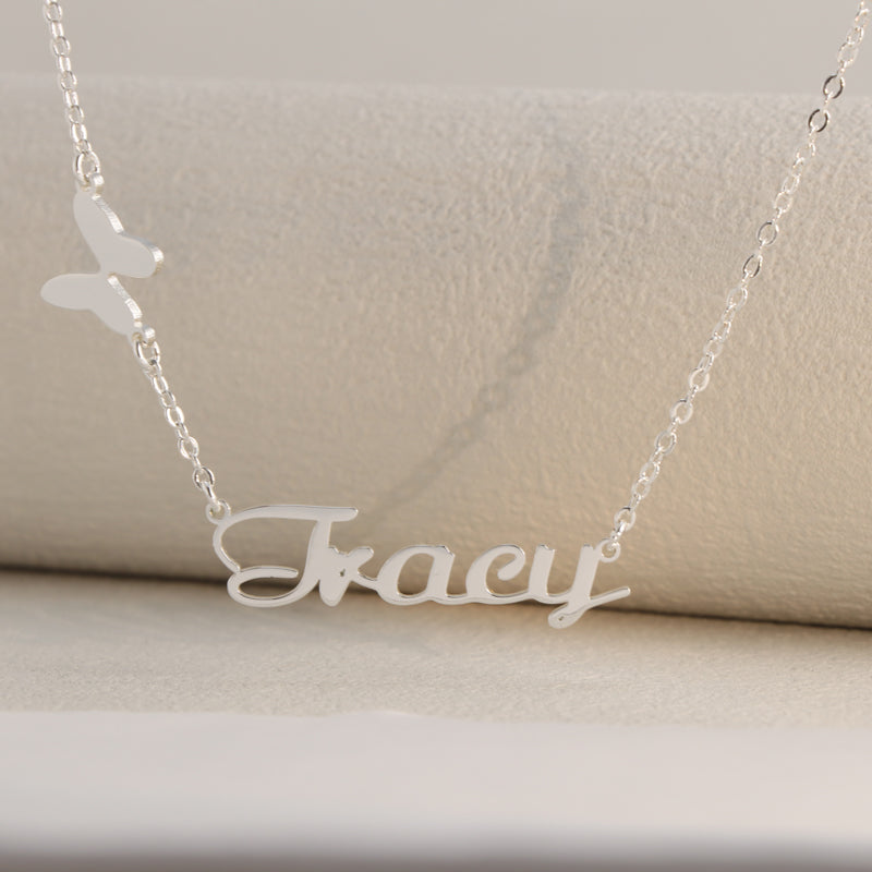 Silver Stainless Steel O-Chain Necklace with Butterfly Pendant