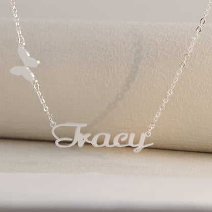 Silver Stainless Steel O-Chain Necklace with Butterfly Pendant