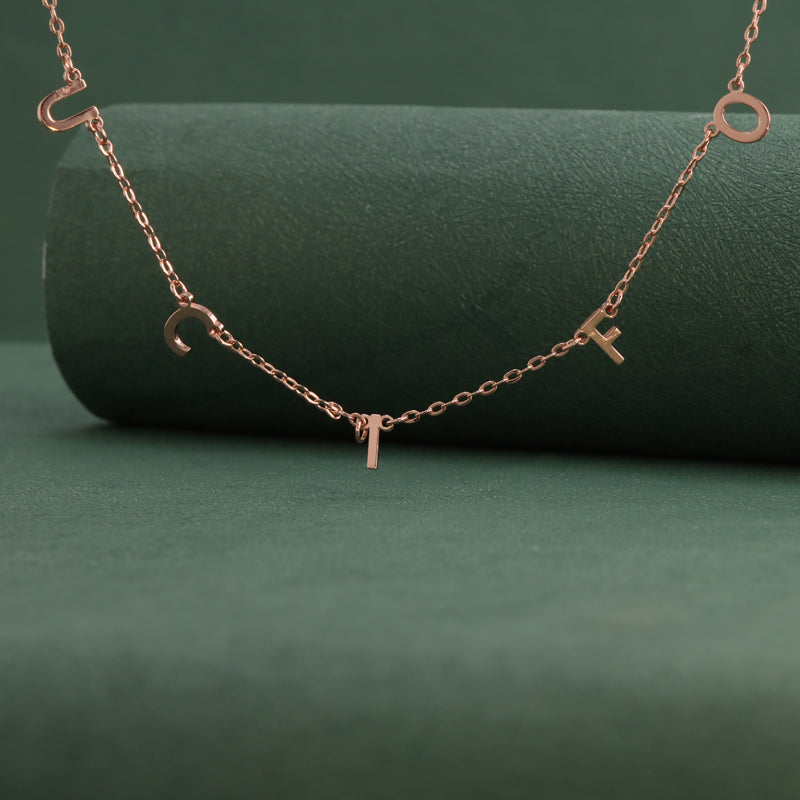 Rose Gold Copper Alloy O-Chain Necklace with Letter Pendant