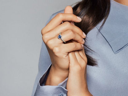 Blue Sparkling Crown Solitaire Ring