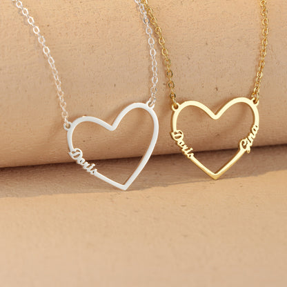Silver Geometric O-Chain Necklace with Heart Pendant