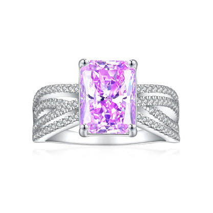 4ct Square-Cut Gemstone 925 Silver Ring - Luxe 8*11 Flame & Ice-Cut Statement Band for Women