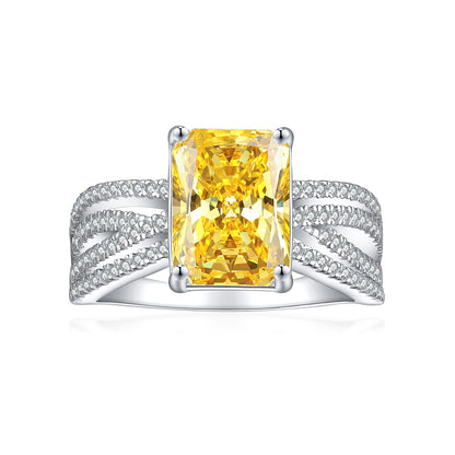4ct Square-Cut Gemstone 925 Silver Ring - Luxe 8*11 Flame & Ice-Cut Statement Band for Women