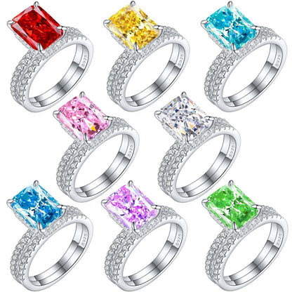 4ct Square Gemstone 925 Silver Stackable Ring Set - Luxe Flame & Ice-Cut European Style Band Collection