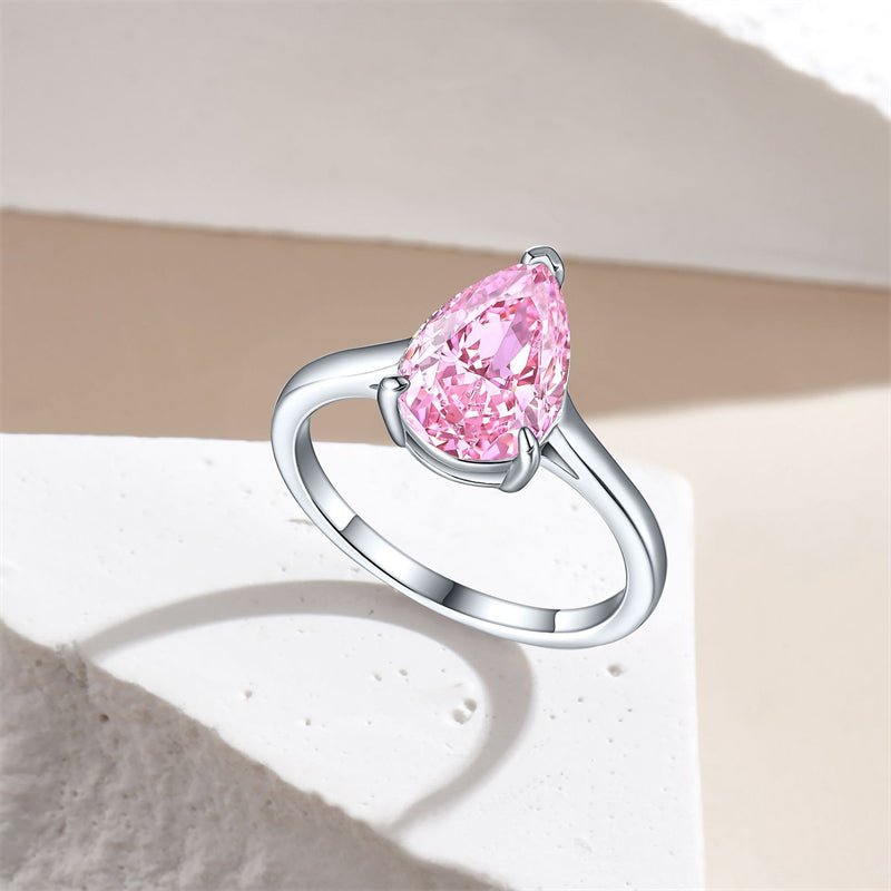 4ct Teardrop Ice-Cut 925 Silver Ring - Luxurious 8×12mm Gemstone Statement Band