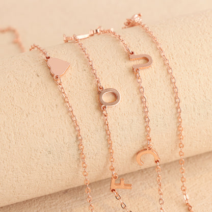 Stylish Rose Gold Stainless Steel O-Chain Necklace with Letter and Heart Pendants