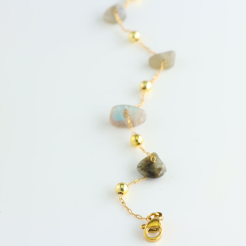 Gold Stainless Steel Bracelet with Natural Stone Pendant