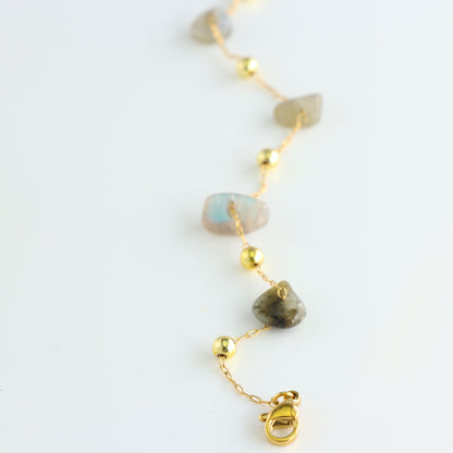 Gold Stainless Steel Bracelet with Natural Stone Pendant