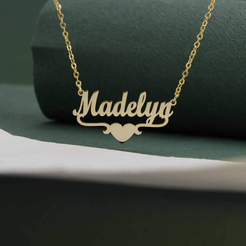 Gold Stainless Steel O-Chain Necklace with Letter and Heart Pendant