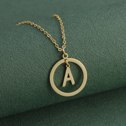 Gold Stainless Steel O-Chain Necklace with Circular and Letter Pendant