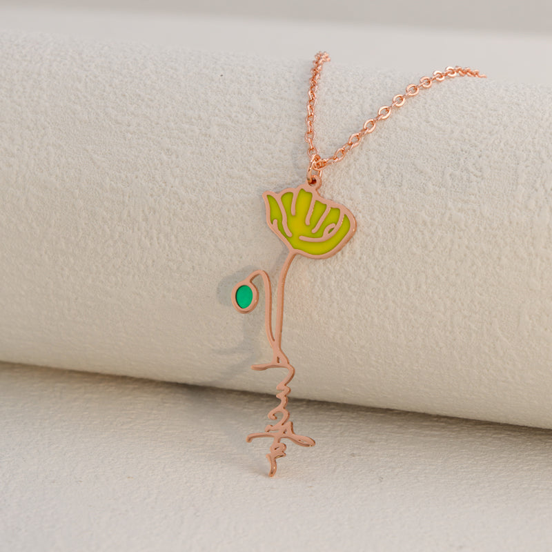 Rose Gold Stainless Steel O-Chain Necklace with Enamel Flower Pendant