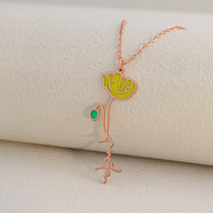 Rose Gold Stainless Steel O-Chain Necklace with Enamel Flower Pendant