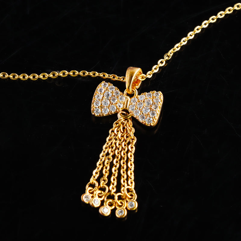 Trendy Rose Gold O-Chain Necklace with Bow and Tassel